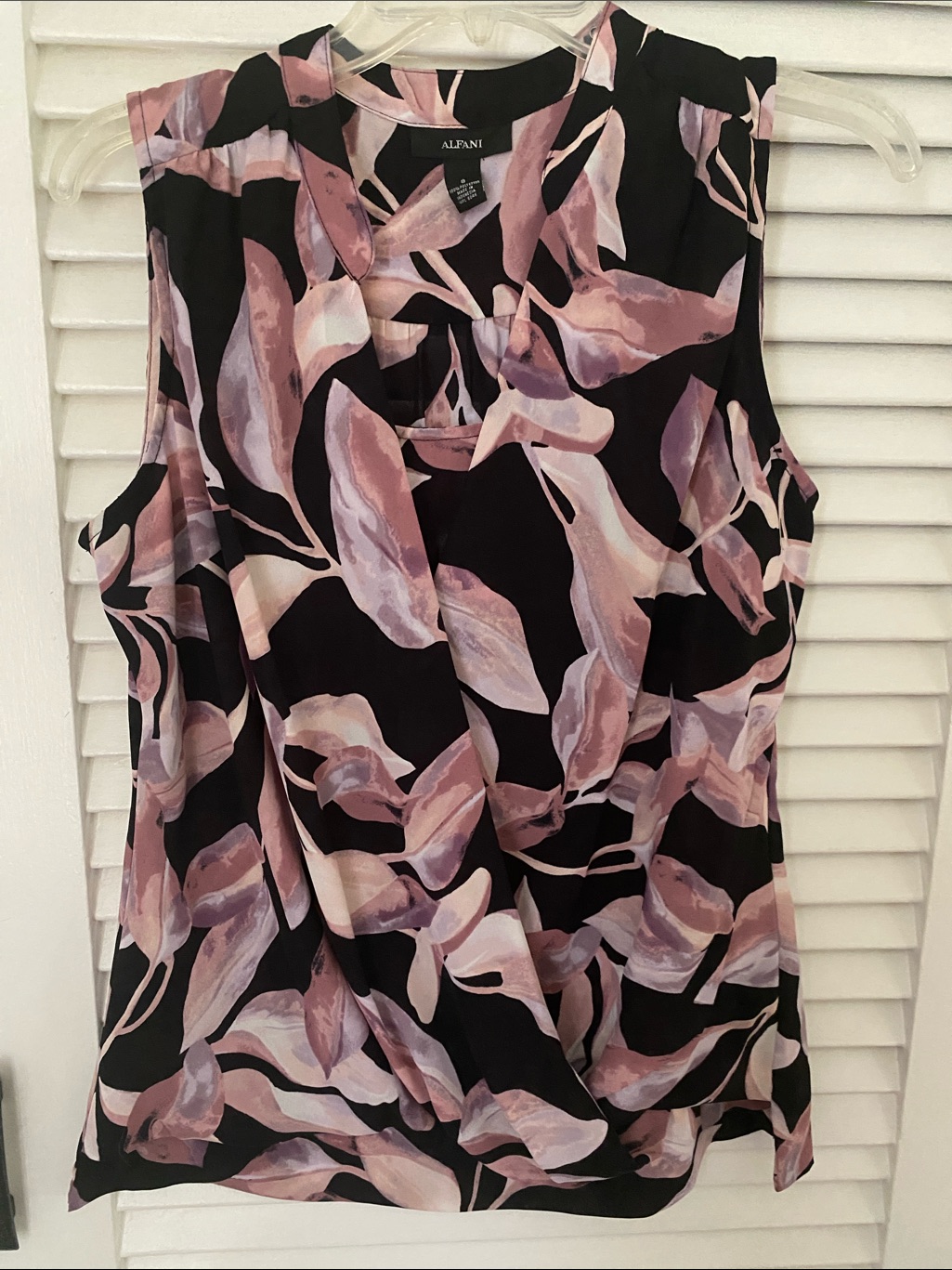 Alfani Black Sleeveless Top With Pink Floral Leaf Print